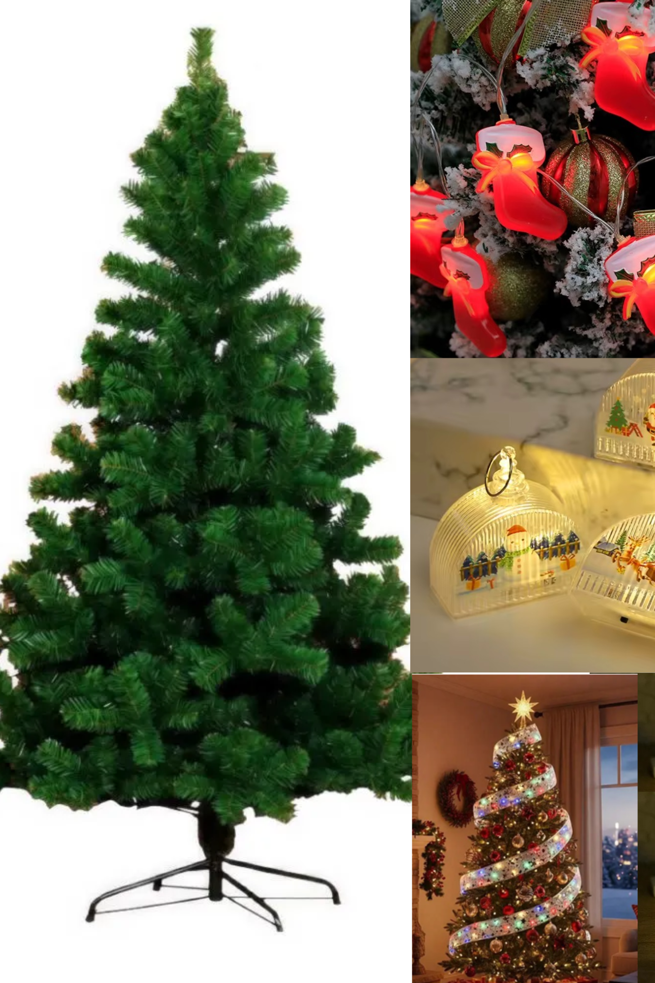 ARBOL DE NAVIDAD 2.10 + 2 CINTA LED NAVIDEÑA + 1 CJA. LUCES NAVIDEÑAS 3metros + 2 LAMPARAS NAVIDEÑAS