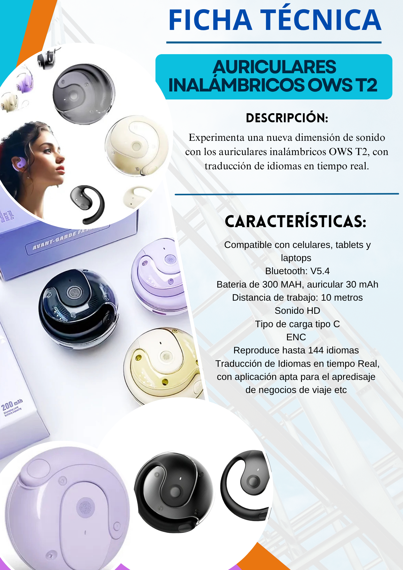 AUDIFONOS CON TRADUCTOR OWS T2/ LILA